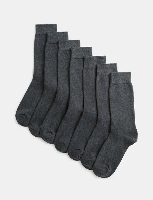Marks and Spencer 7 Pack Cool & Fresh™ Cotton Rich Socks GREY